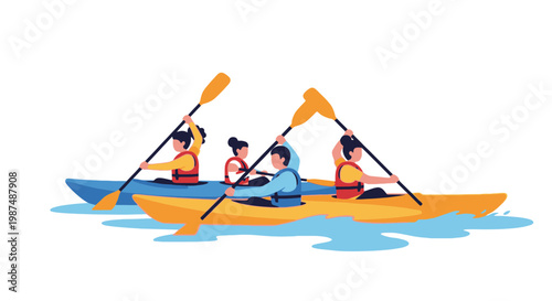 Group of People Kayaking on Calm Water Adventure