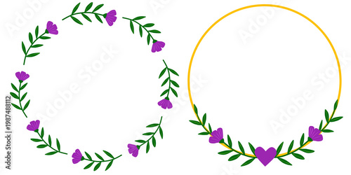 Floral Circular Frame Set PNG, Decorative Wreath Borders with Leaves and Flowers Isolated on Transparent Background