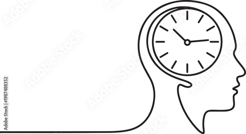 Billede på lærred Human head profile with clock inside mind single line art