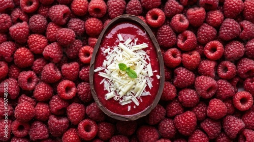 Top View of Fresh Red Raspberries with a Creamy Dessert Center
