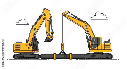 Construction Machinery Lifting Large Pipes For Infrastructure Development Project