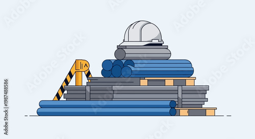 Construction Materials And Safety Gear Illustration Representing The Building Industry