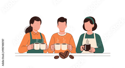 Pleasant Coffee Break with Friends - Diverse Group Enjoying Hot Drinks