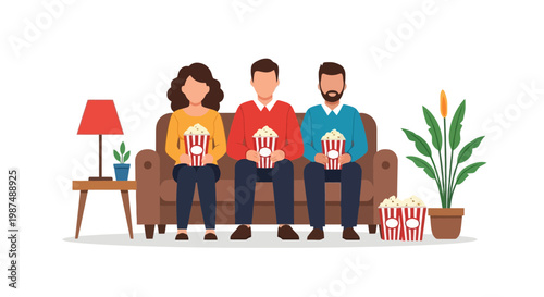 Family Watching Movie Together on Couch in Living Room