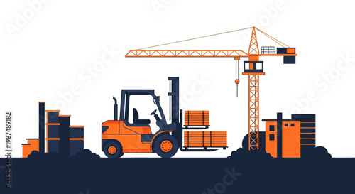 Construction Site Illustration Showcasing Construction Machinery and Building Process Elements