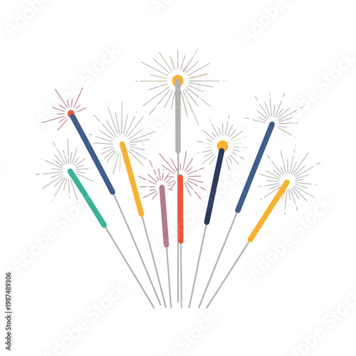 Colorful Sparklers Celebration Fireworks Isolated on White Background