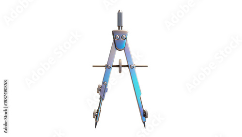 Quadro su tela Metal drafting compass with adjustable legs and gear, isolated on transparent ba
