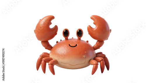 Fotografie Cute cartoon crab with raised claws, isolated on transparent background