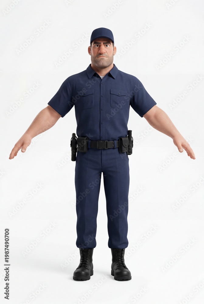 Fototapeta premium Security guard character wearing uniform and duty belt