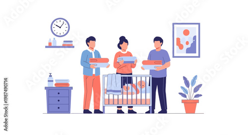 Hospital staff caring for a newborn in a nursery ward