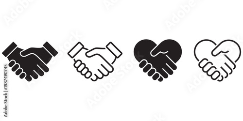 Four handshake icons in different styles and colors