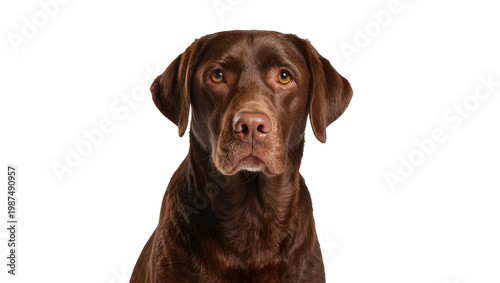 Fotografi Brown chocolate labrador retriever dog looking forward, isolated on transparent