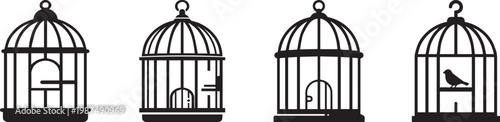 bird cage icon, solid black, white background, minimalist, sharp edges, vector file.