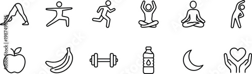A collection of fitness and wellness icons on a white background