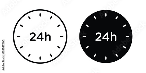24 Hrs icon vector graphic clipart and line art style set