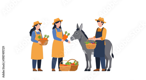 Farmers Exchange Vegetables and Gifts with Donkey