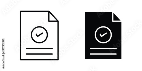 Approved document icon vector graphic clipart and line art style set