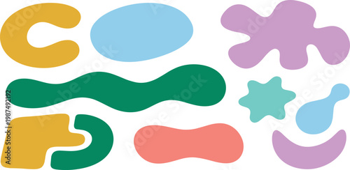 Abstract Organic Shapes in Pastel Colors Isolated on White Background, Minimalist Design Elements