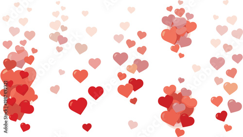 A delightful assortment of scattered red and pink heart shapes gracefully ascending, creating a romantic and affectionate visual for themes of love and celebration
