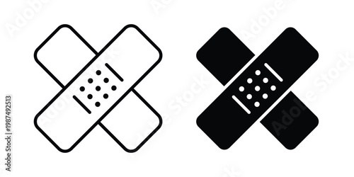 Band aid icon vector graphic clipart and line art style set