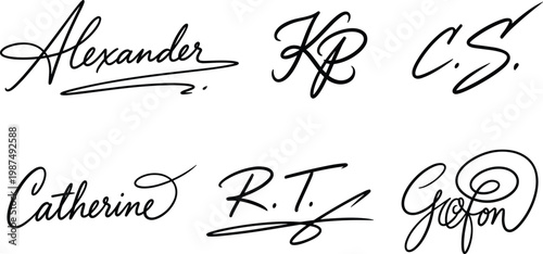 Collection of Handwritten Signatures and Initials in Elegant Script Font Style