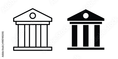 Bank icon vector graphic clipart and line art style set