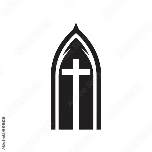 Christian Cross Silhouette Gothic Arch Window Design
