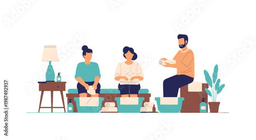 People Relaxing and Washing Clothes at Home in a Bright Living Room