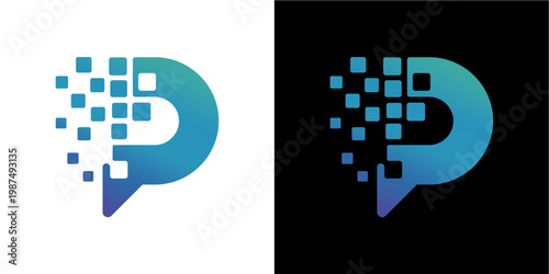 Billede på lærred A modern and creative logo design featuring the letter p with a digital pixelate