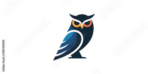 Photos Modern vector illustration of an owl in profile, showcasing a sleek dark blue co