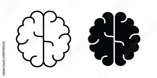 Brain icon vector graphic clipart and line art style set
