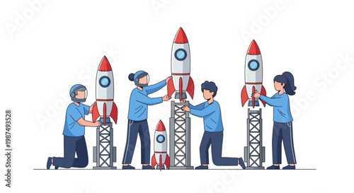 Children Building Rocket Models in Creative Indoor Play Area