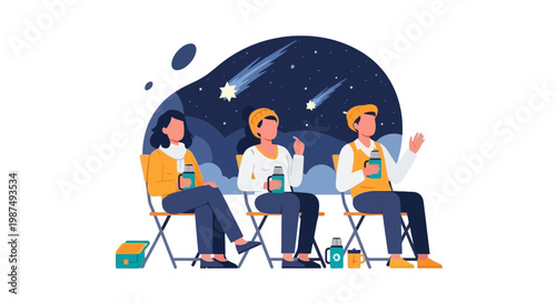 Young People Watching Shooting Stars Indoors at Night