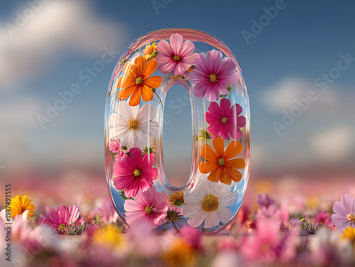 A transparent, glossy glass number 