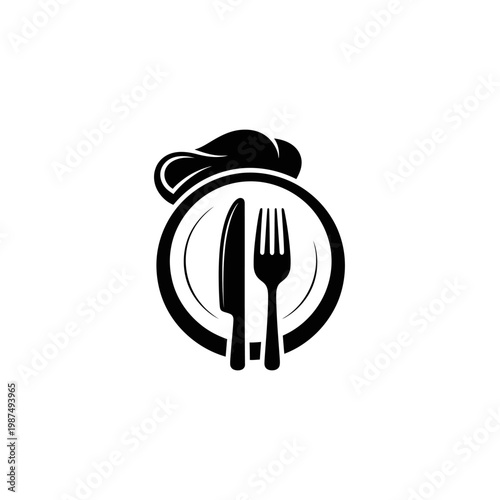 Black silhouette of a plate cutlery and folded napkin design