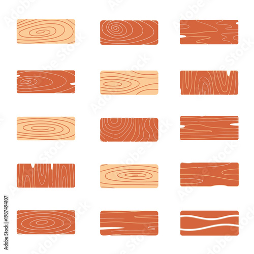 Wood Grain Textures: Set of Rectangular Wooden Planks with Natural Patterns