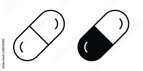 Capsule icon vector graphic clipart and line art style set