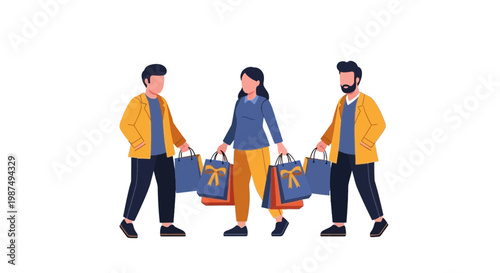 Group of Young Adults Enjoying Shopping Trip with Shopping Bags