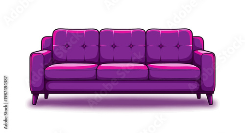 Purple threeseater sofa with tufted back cushions and modern design
