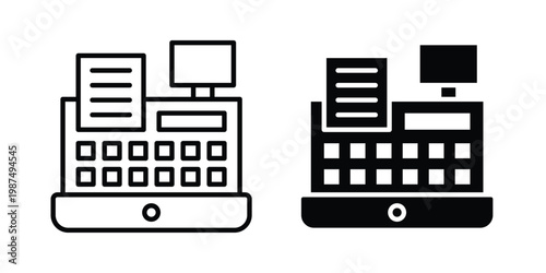 Cash register icon vector graphic clipart and line art style set
