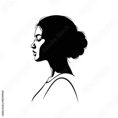 Elegant black silhouette of a woman s profile facing left with updo hair