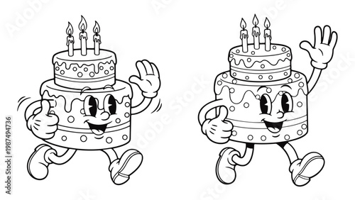Two cartoon cakes with candles on top