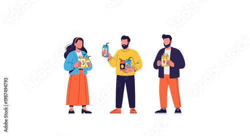 Group of Young Adults Using Smartphones and Tablets in Casual Setting