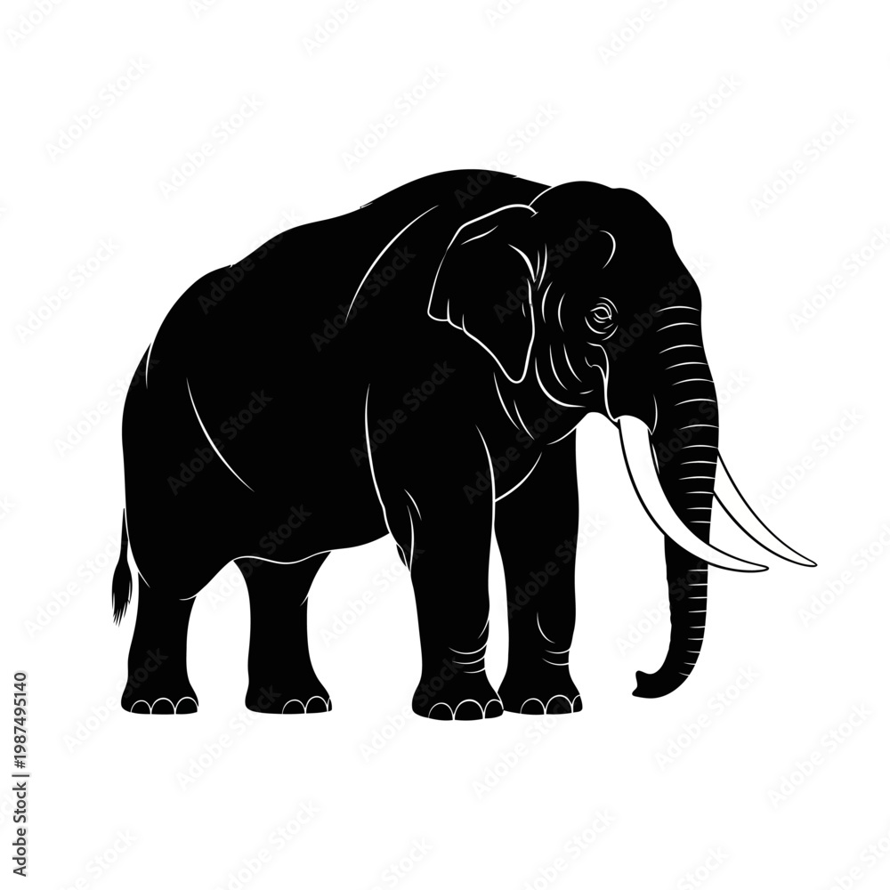 Fototapeta premium A striking black silhouette of an african elephant with prominent tusks