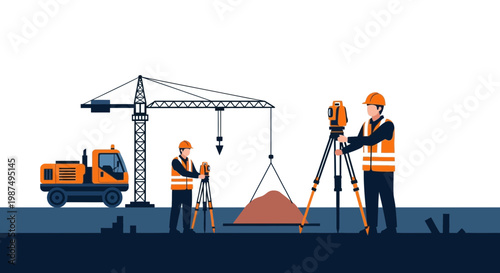Construction Site Workers Supervising Projects Using Modern Equipment And Tools