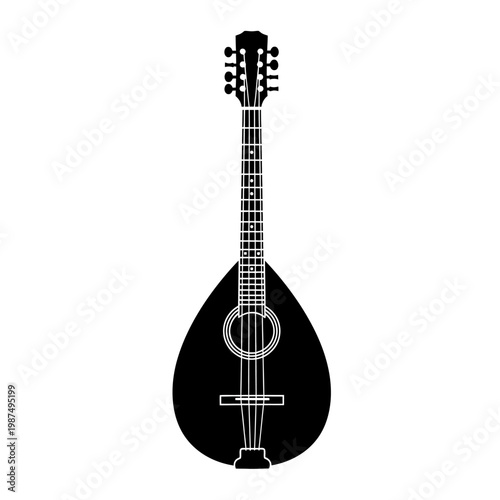A simple black and white illustration of a vintage mandolin