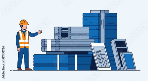 Construction Worker Showing Materials: A Clean And Modern Illustration For Design Projects