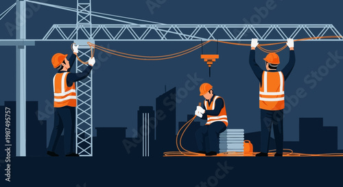 Construction Workers Engaged in Project Site Work, Highlighting Teamwork And Safety