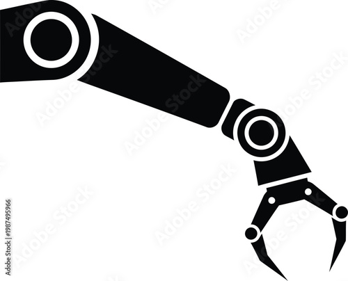 Industrial robotic arm with mechanical gripping claw simple vector illustration