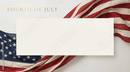Fourth of July banner with American flag and large copy space on clean light background for Independence Day design. 4th of July banner  
